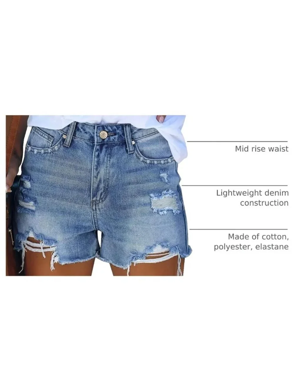 Summer Denim Shorts for Women | Mid Waist Ripped Distressed Stretchy Jean Shorts